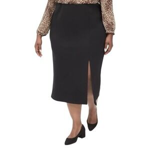 LANE BRYANT Black Ponte Front Slit Column Midi Skirt Pull On Stretchy sz 18 NWT
